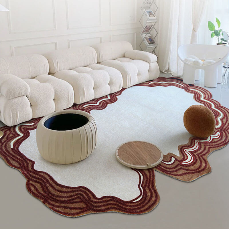 Modern Irregular Area Rug with Bold Red Border