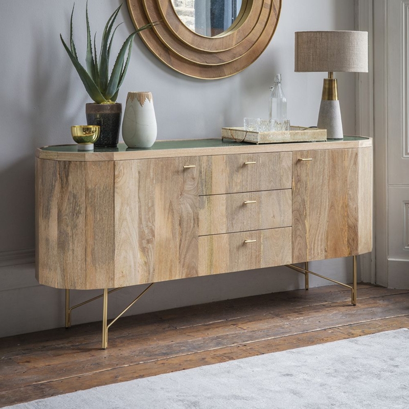 Modern Jade Marble and Wood Sideboard Design