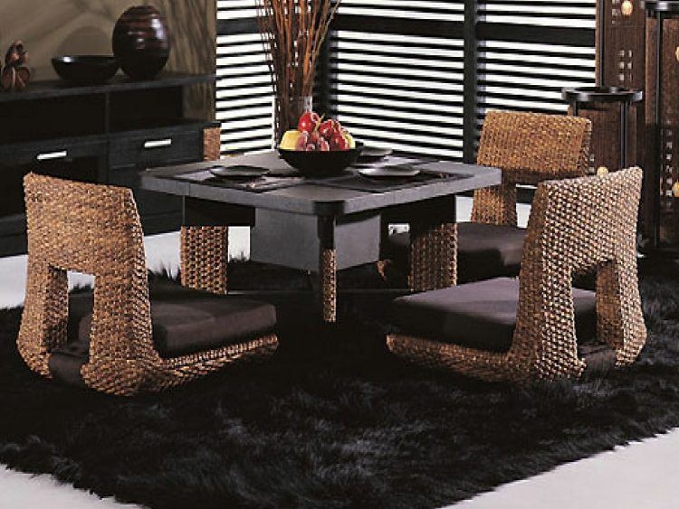 Modern Japanese Low Dining Table with Woven Chairs