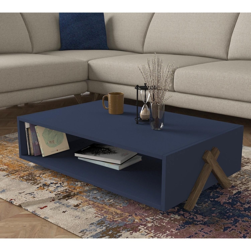 Modern Kos Blue Coffee Table with Storage