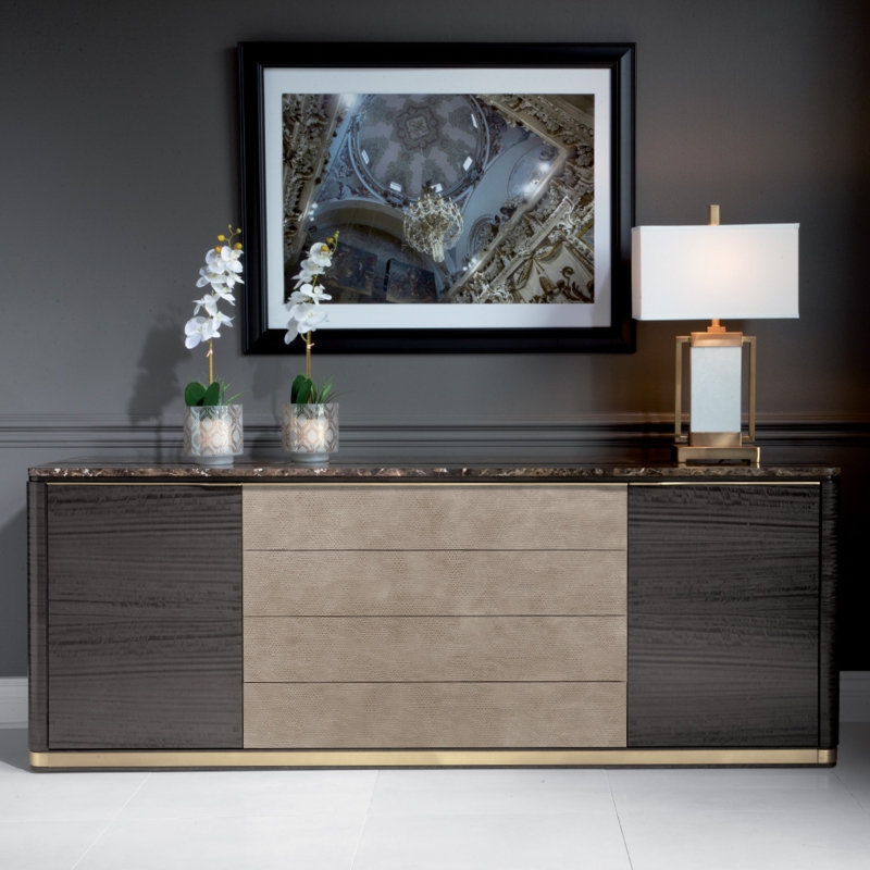 Modern Leather Front Sideboard with Marble Top