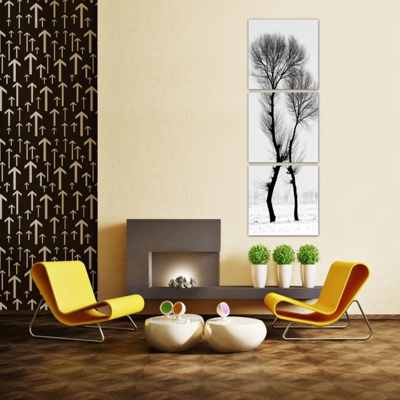 Modern Living Room with Vertical Tree Wall Art