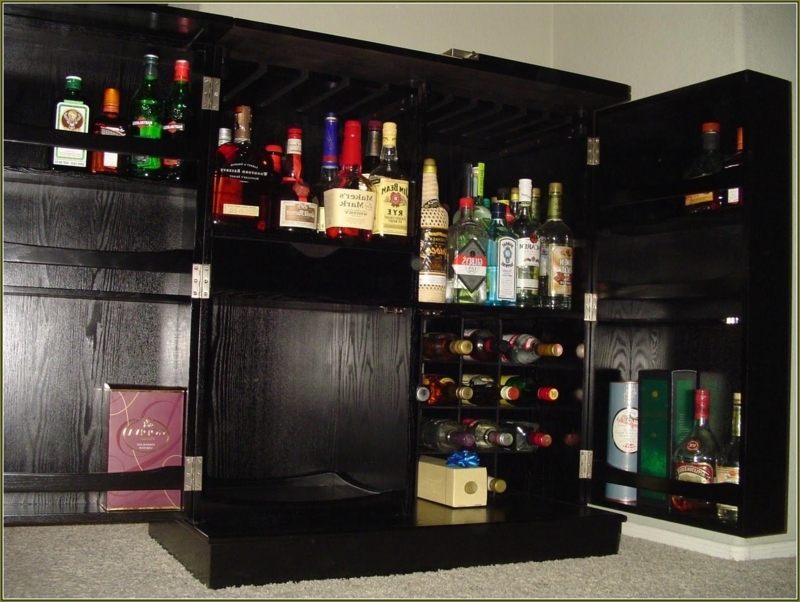 Modern Locked Liquor Cabinet with Wine Storage
