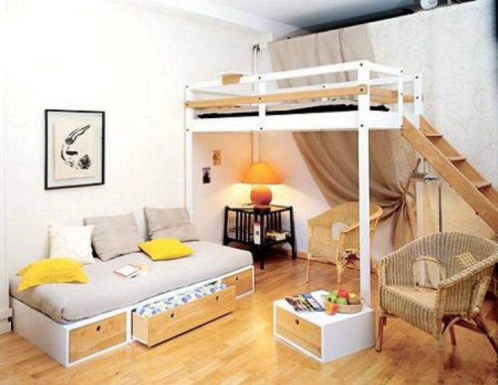 Modern Loft Bed with Stairs and Daybed Seating