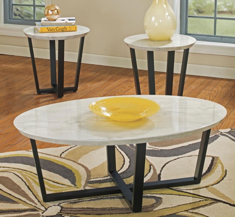 Modern Marble Coffee Tables with Black Metal Legs