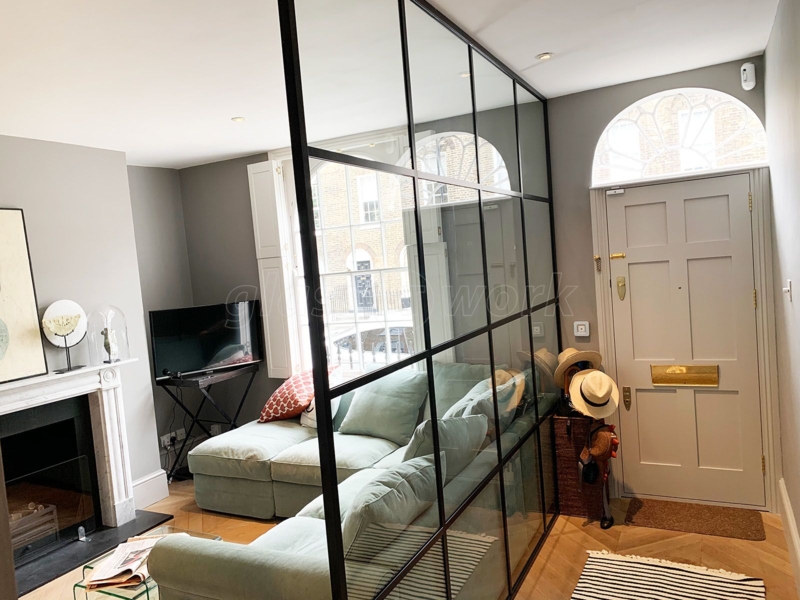 Modern Metal and Glass Room Divider for Small Living Rooms
