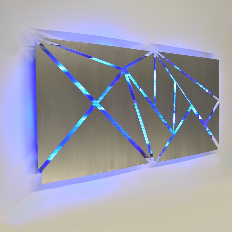 Modern Metal Wall Art with Blue LED Lighting