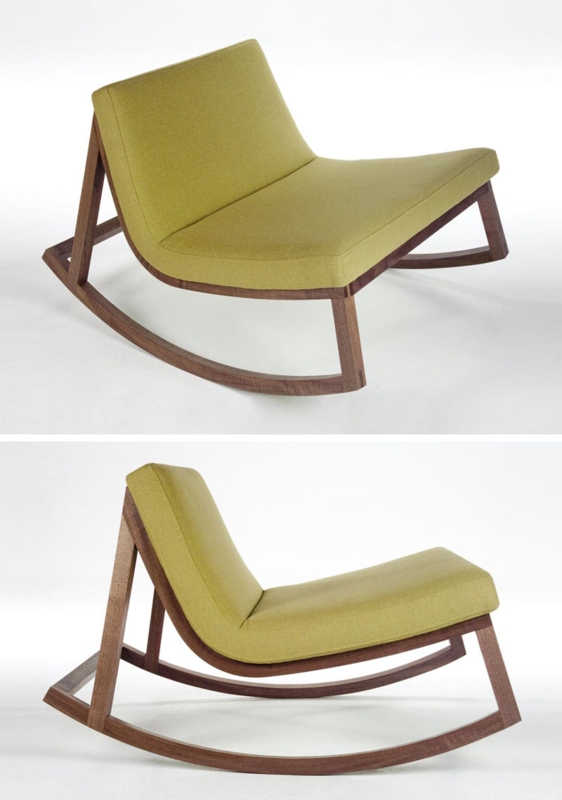 Modern Minimalist Green Rocking Chair with Wooden Frame