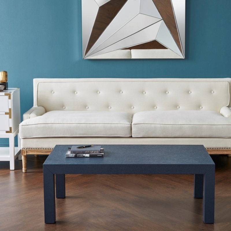 Modern Navy Blue Coffee Table with Tufted Ottoman