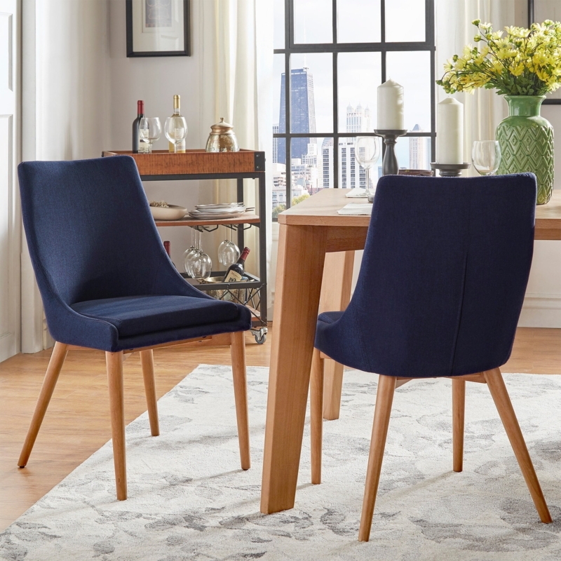 Modern Navy Upholstered Oak Dining Chairs Set