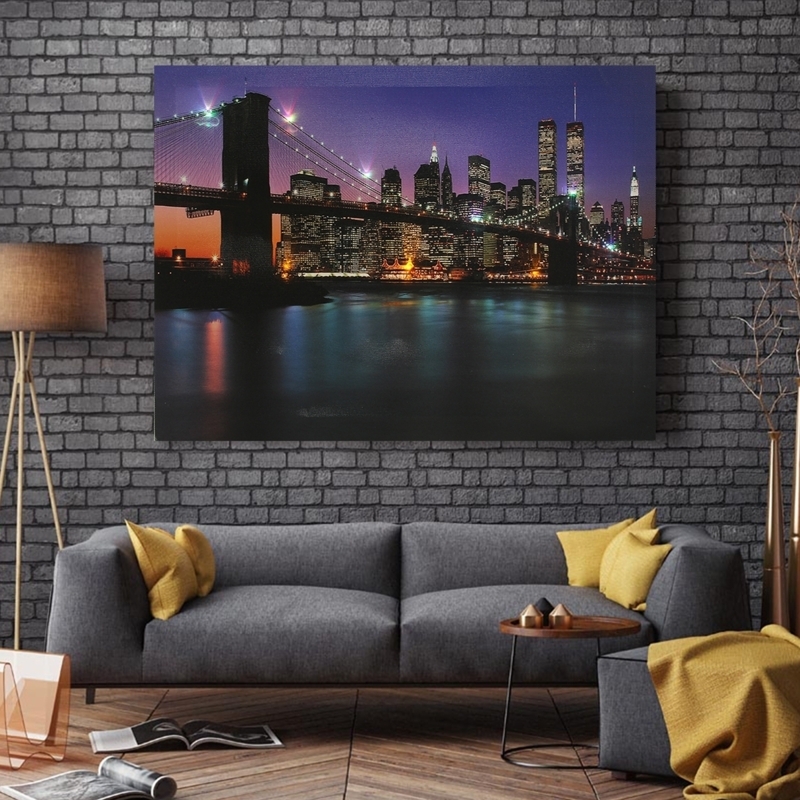Modern Nighttime Cityscape Wall Art in Living Room