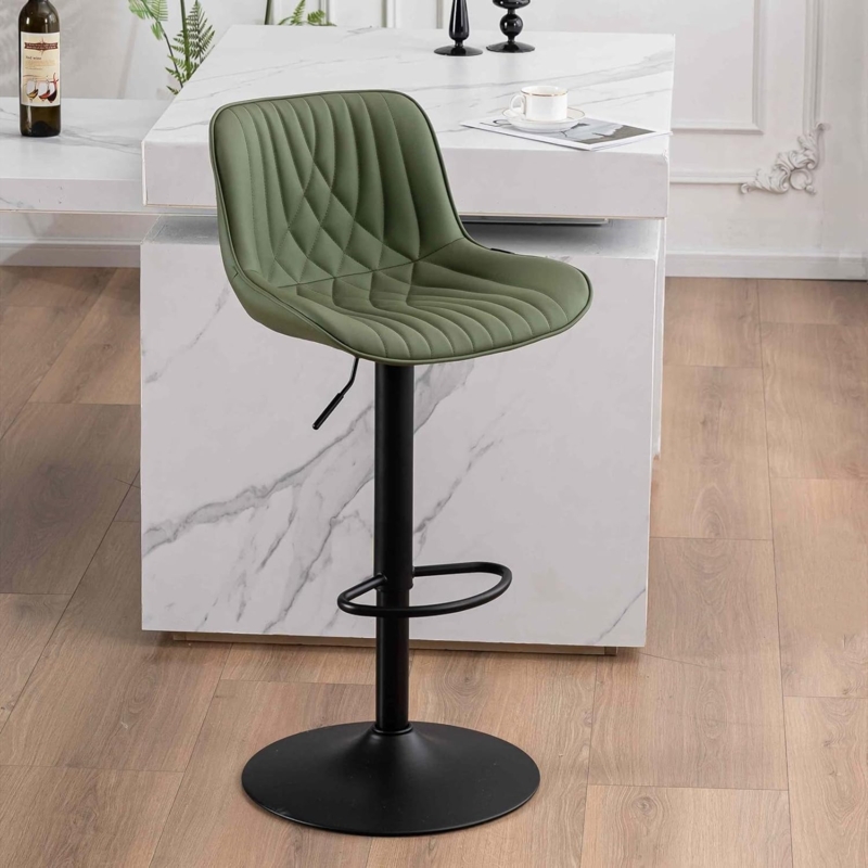 Modern Olive Green Adjustable Bar Stool with Black Base