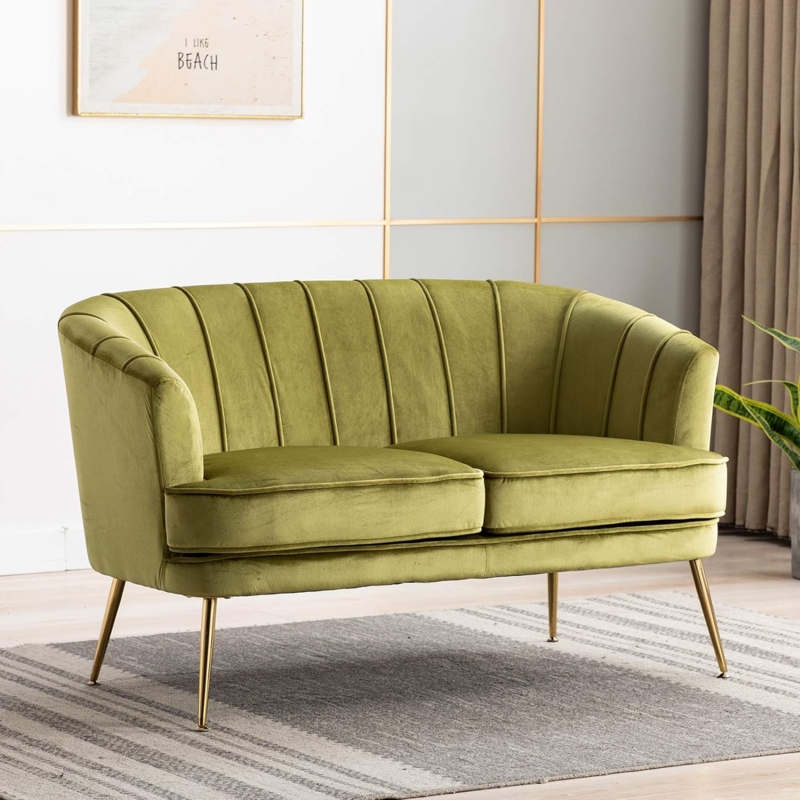Modern Olive Green Curved Loveseat for Compact Rooms