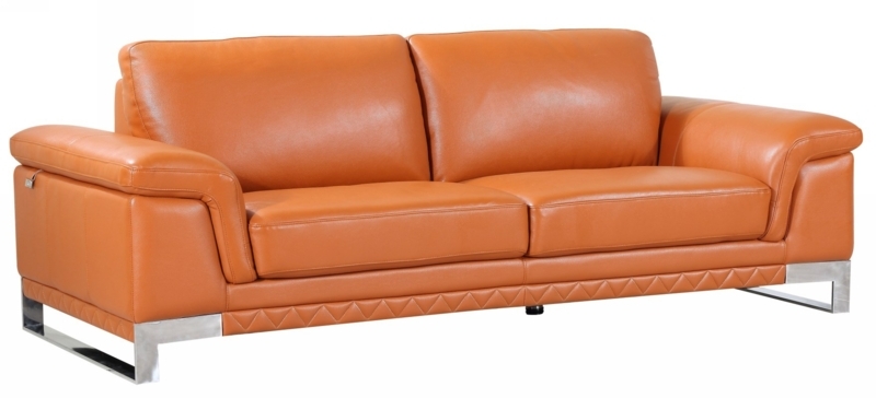Modern Orange Italian Leather Sofa with Chrome Legs