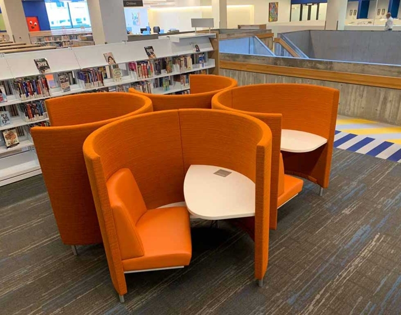 Modern Orange Privacy Booths for Library Study Areas