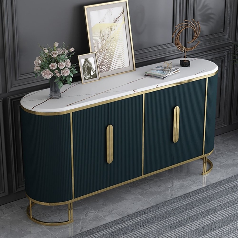 Modern Oval Faux Marble Top Luxury Sideboard