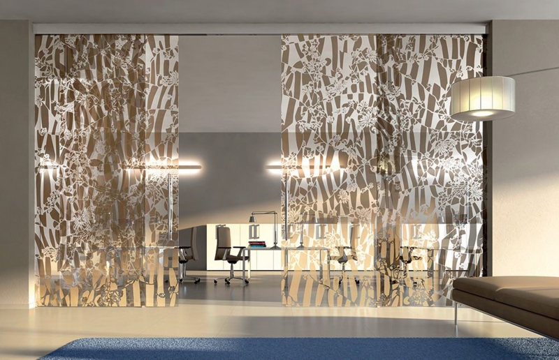 Modern Patterned Sliding Glass Wall Dividers