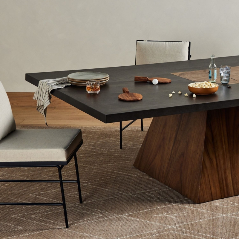 Modern Ping Pong Dining Table with Natural Wood Base