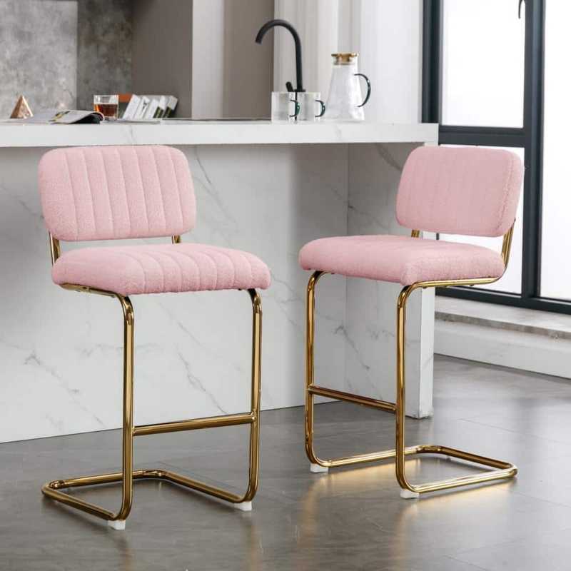 Modern Pink Bar Stools with Gold Chrome Base