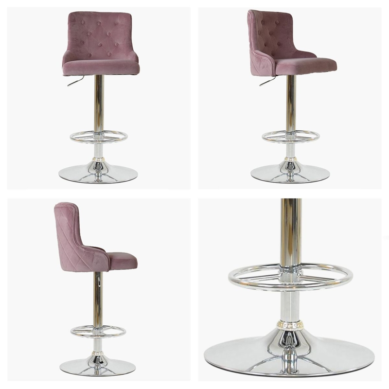 Modern Pink Velvet Adjustable Bar Stool
