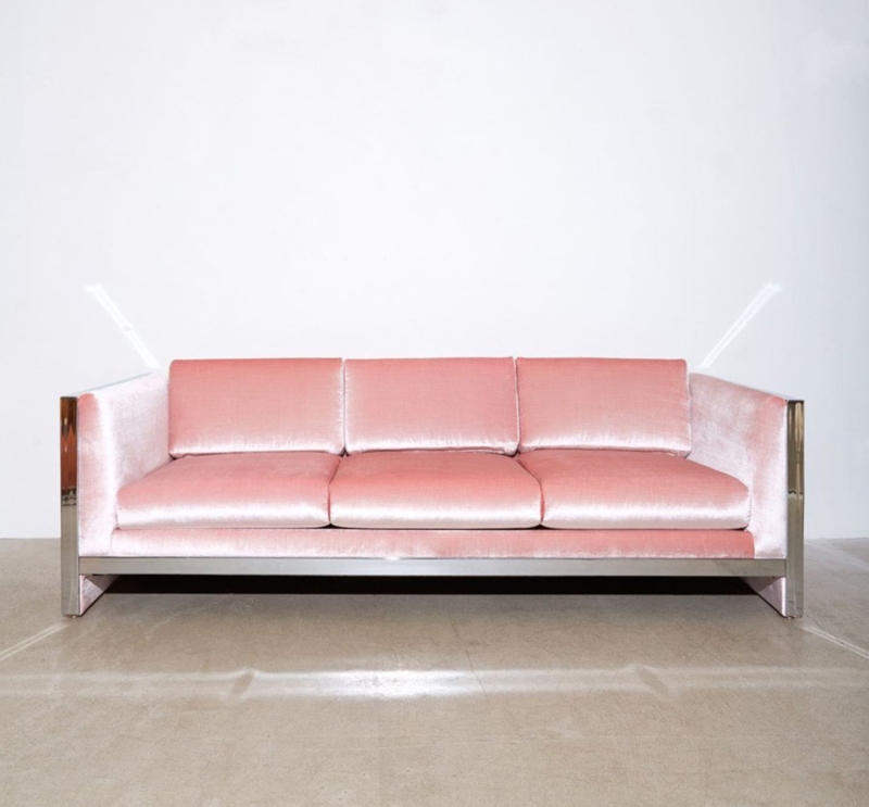Modern Pink Velvet Sofa with Chrome Frame