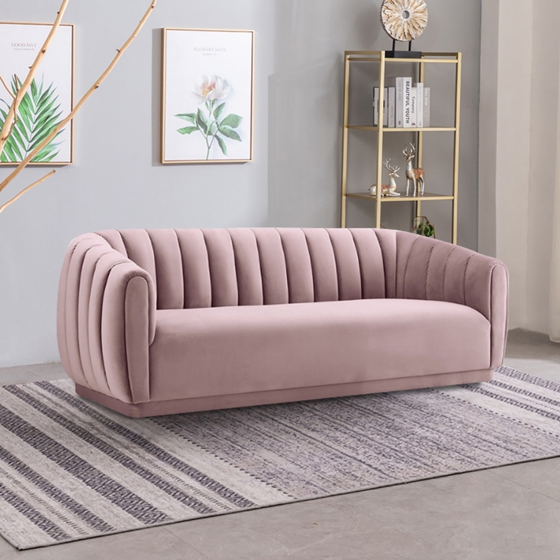 Modern Pink Velvet Upholstered 3-Seater Sofa