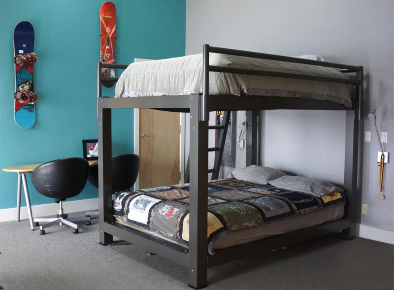 Modern Queen Over Queen Bunk Bed with Study Area