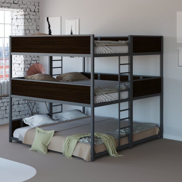 Modern Queen Triple Quad Bunk Bed with Metal Frame