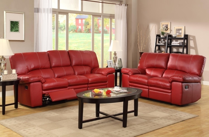 Modern Red Leather Reclining Sofas Living Room