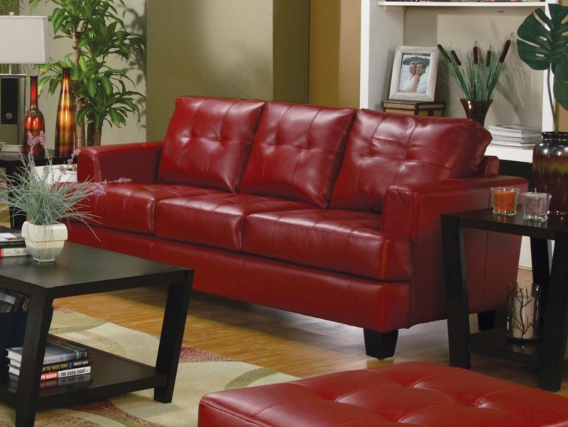 Modern Red Leather Sofa with Contemporary Living Room