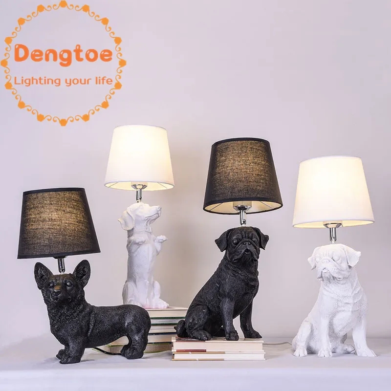 Modern Resin Dog Table Lamps in Black and White
