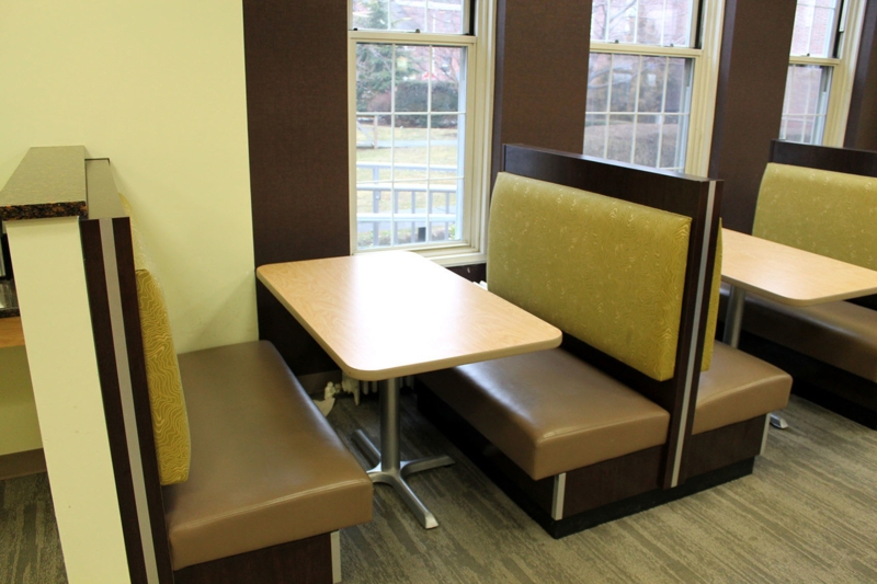 Modern Restaurant Booth Seating with Wooden Tables