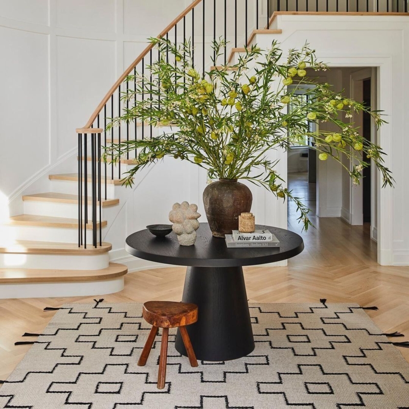 Modern Round Black Entryway Table with Decor
