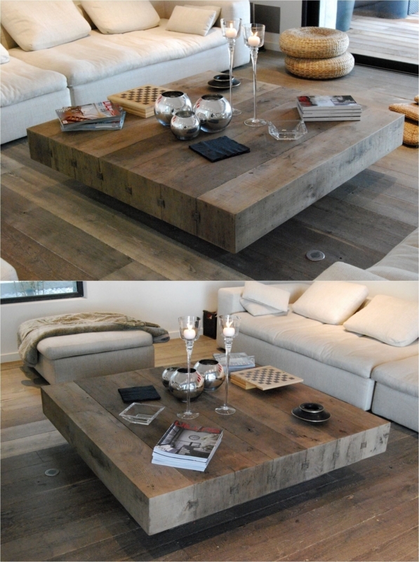 Modern Rustic Wood Square Coffee Table Design