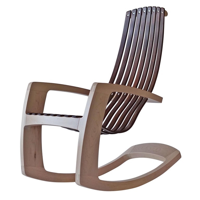 Modern Sculptural Maple and Walnut Rocking Chair