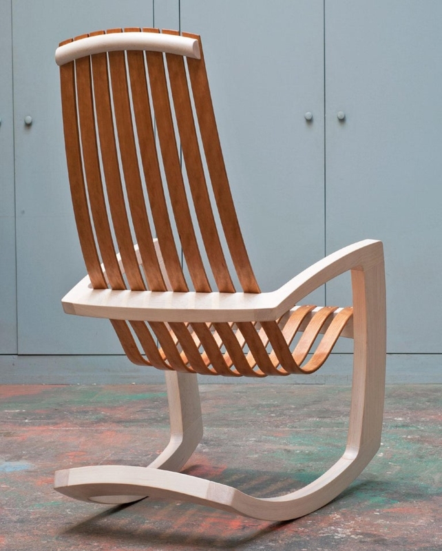 Modern Sculptural Rocking Chair in Maple Wood