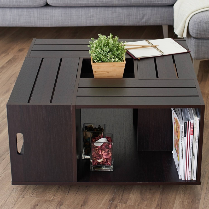 Modern Square Coffee Table with Built-In Storage