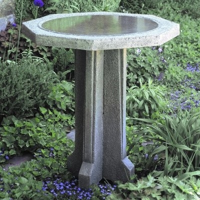 Modern Stone Bird Bath in Lush Garden Setting