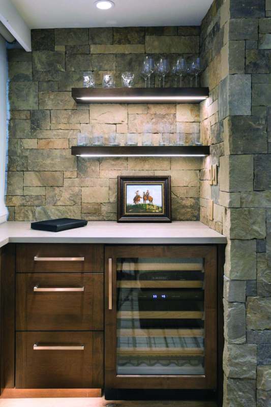 Modern Stone Wet Bar Cabinet with Wine Fridge