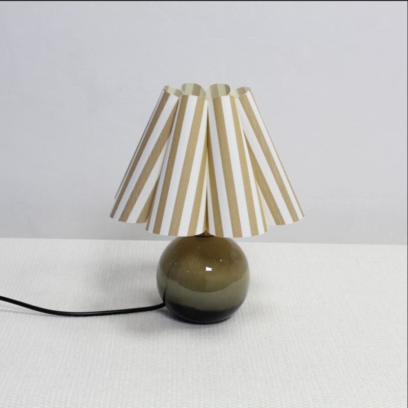 Modern Striped Shade Table Lamp with Glossy Round Base