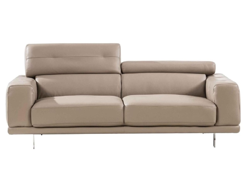 Modern Taupe Leather Sofa with Adjustable Headrests