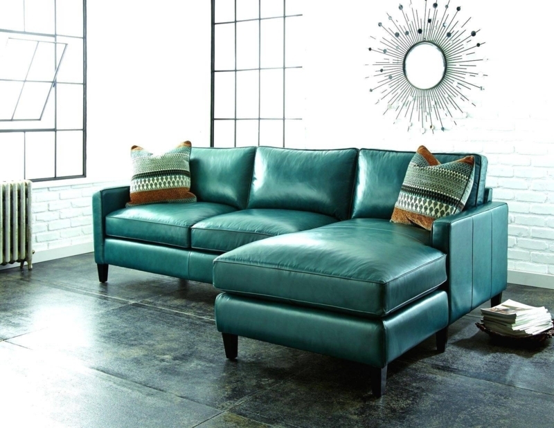 Modern Teal Leather Sectional Sofa with Chaise Lounge