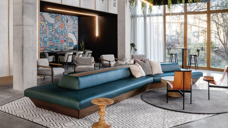Modern Two-Sided Leather Sofa in Spacious Living Room