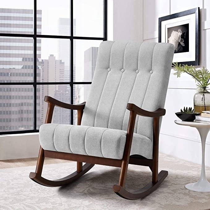 Modern Upholstered Rocking Chair with Wooden Frame