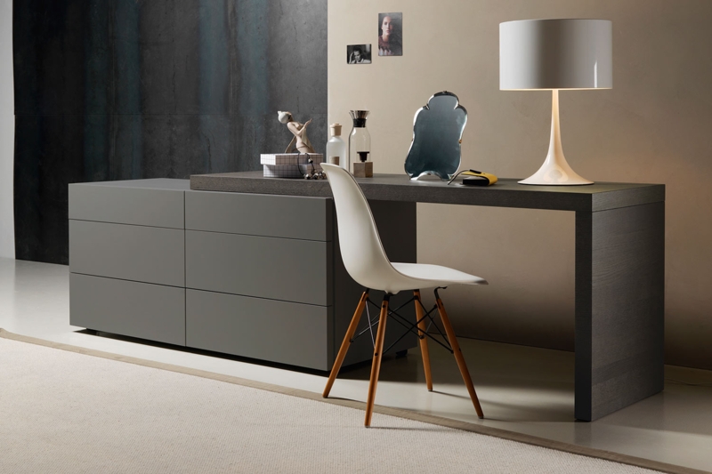 Modern Valeo Dresser and Desk Combination in Gray
