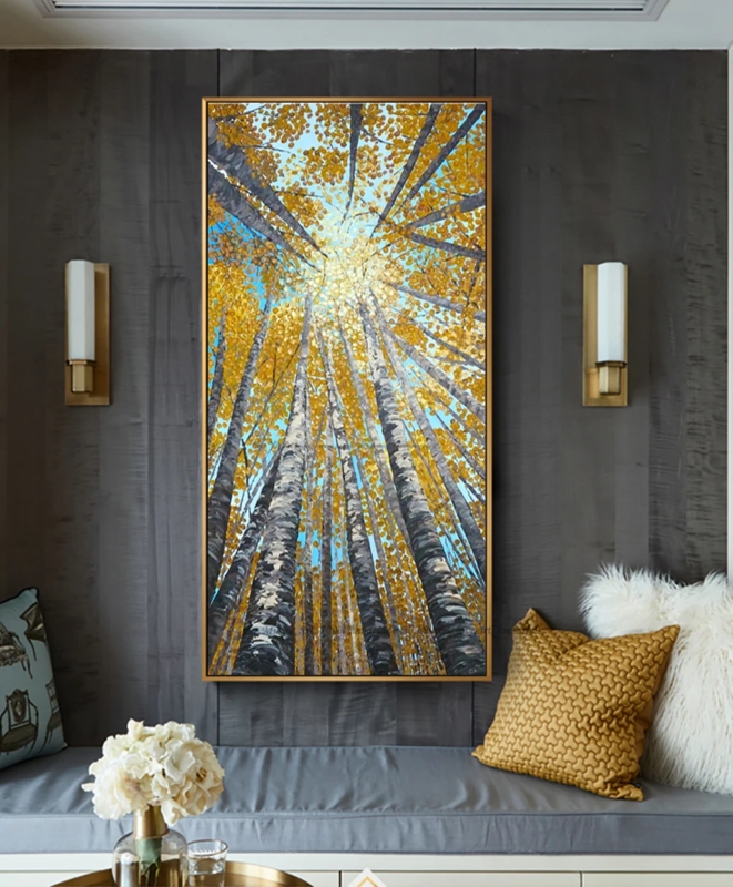 Modern Vertical Abstract Art with Autumn Trees