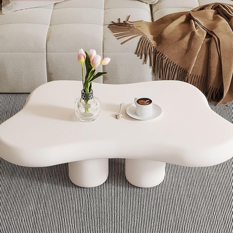 Modern White Cloud-Shaped Solid Wood Coffee Table