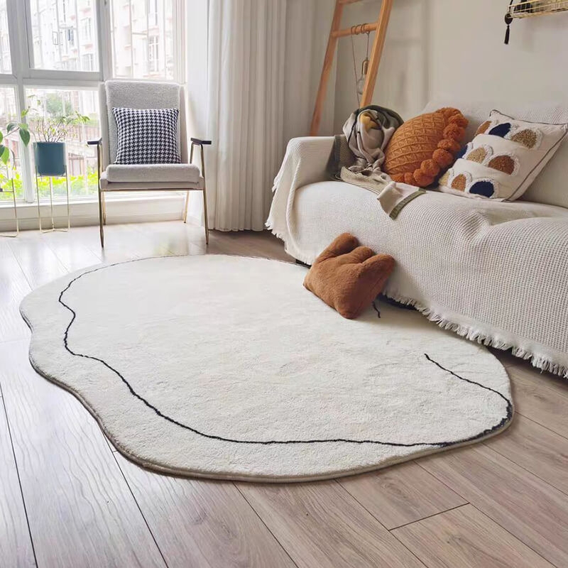 Modern White Irregular Shaped Area Rug for Living Room