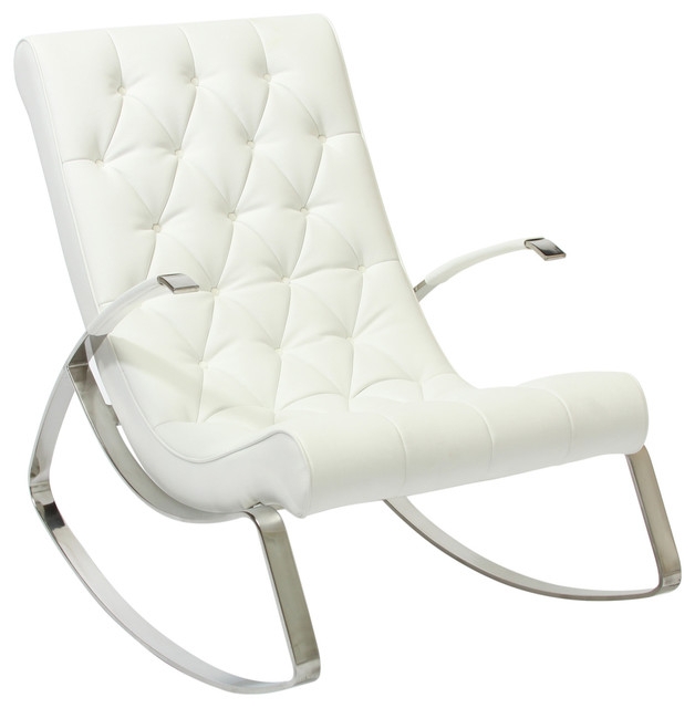 Modern White Leather Barcelona Rocking Lounge Chair
