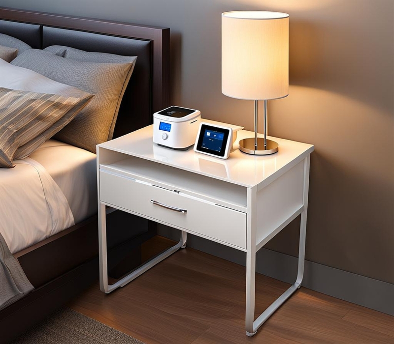 Modern White Nightstand for CPAP Machine Storage